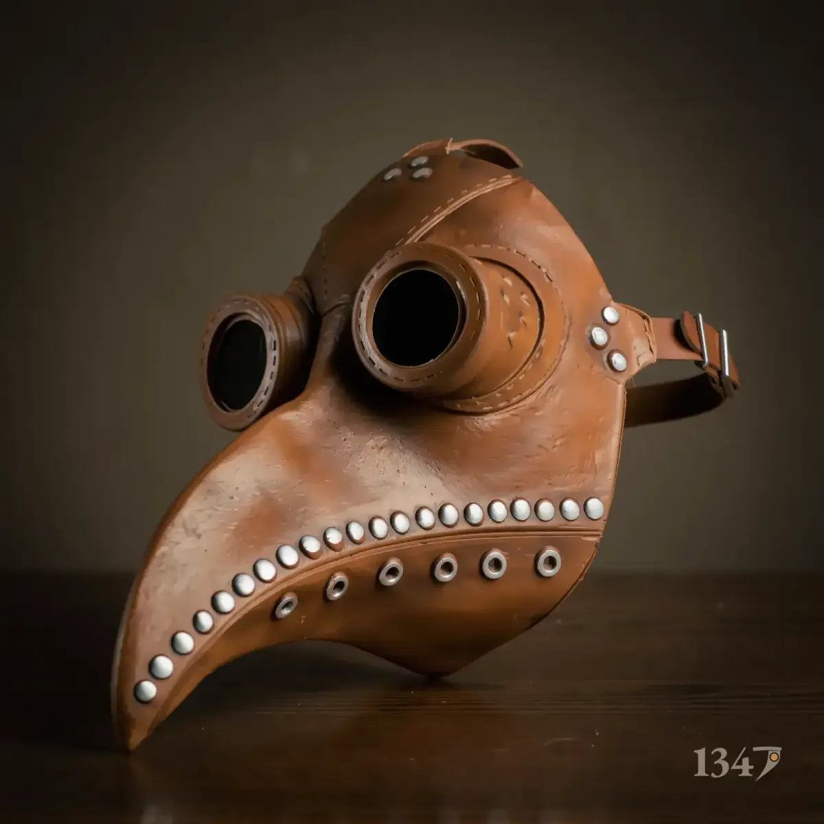 Masque marron, de trois quarts